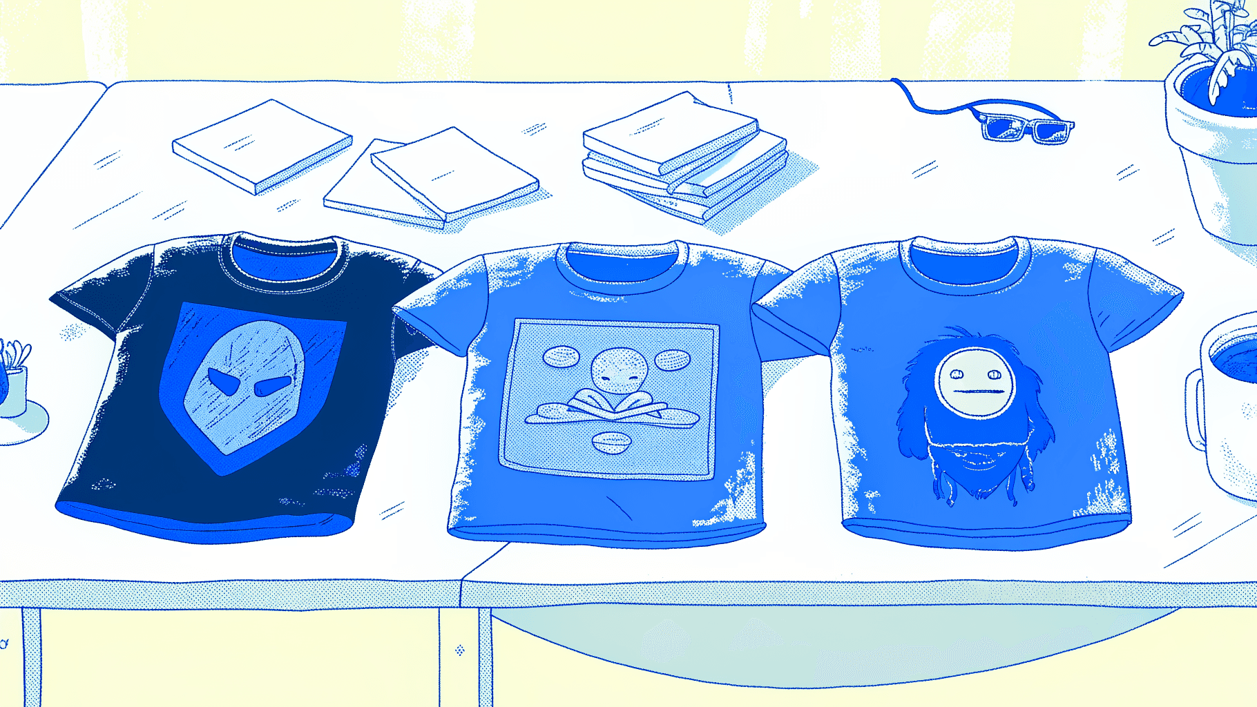 Three custom printed tees with pop culture foursome icons for group events