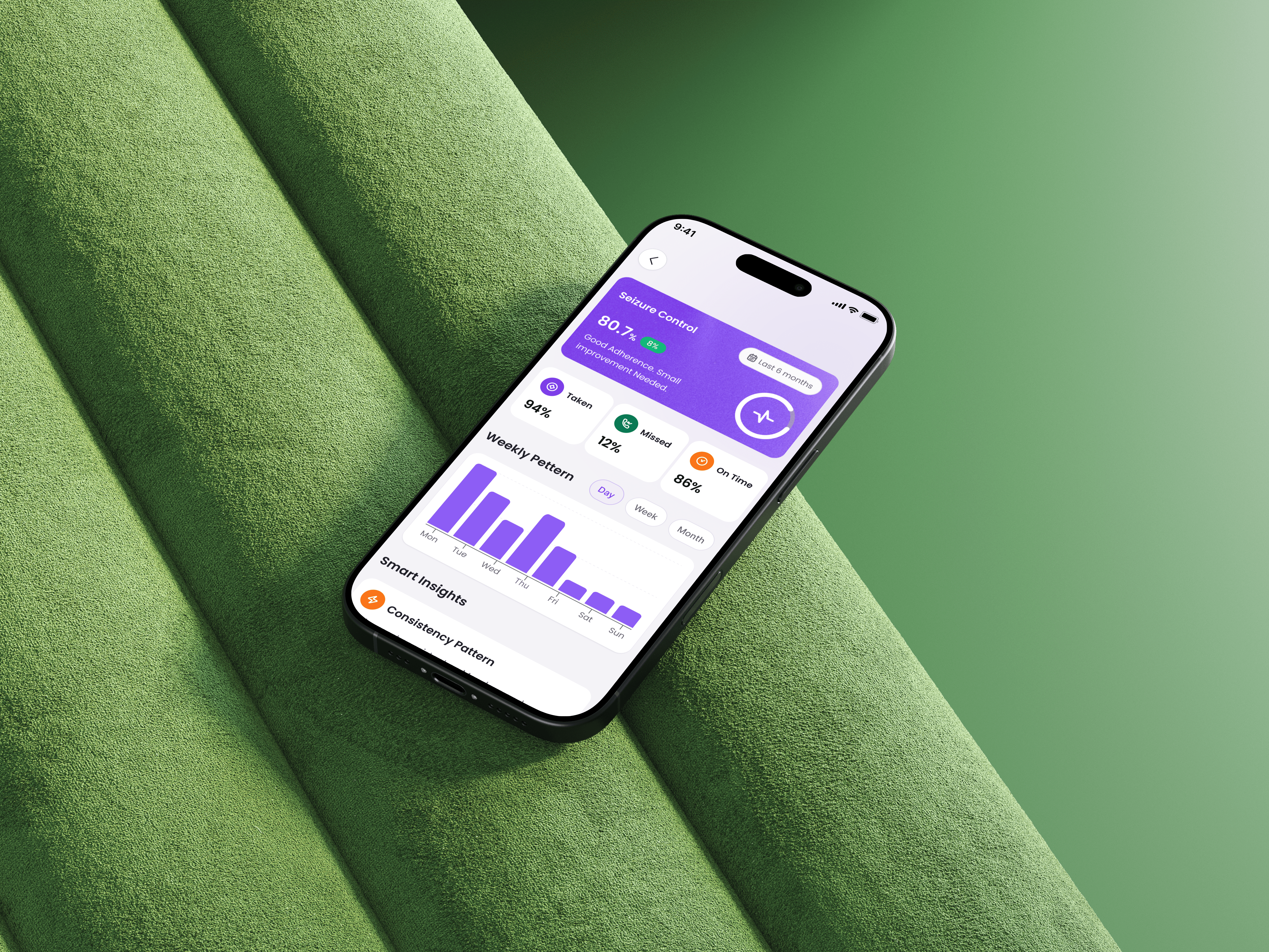 A web browser displaying a landing page analytics website with a purple background