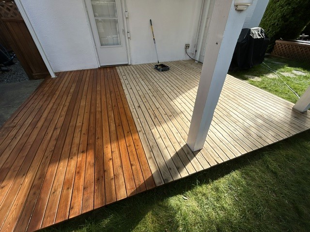 Restored wood decking showing the renewed natural finish.