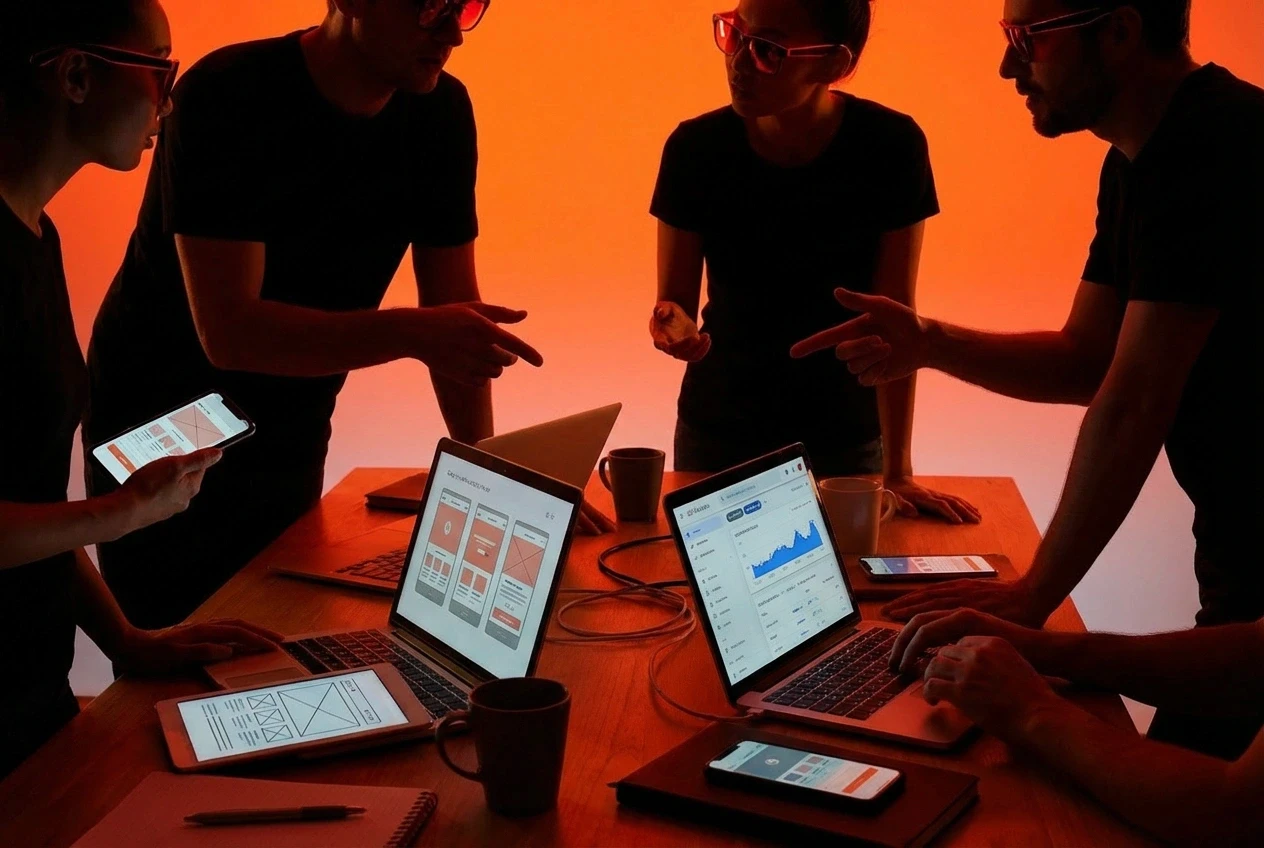 Equipo trabajando en sitio web y optimización SEO/CRO para mejorar experiencia y conversión.