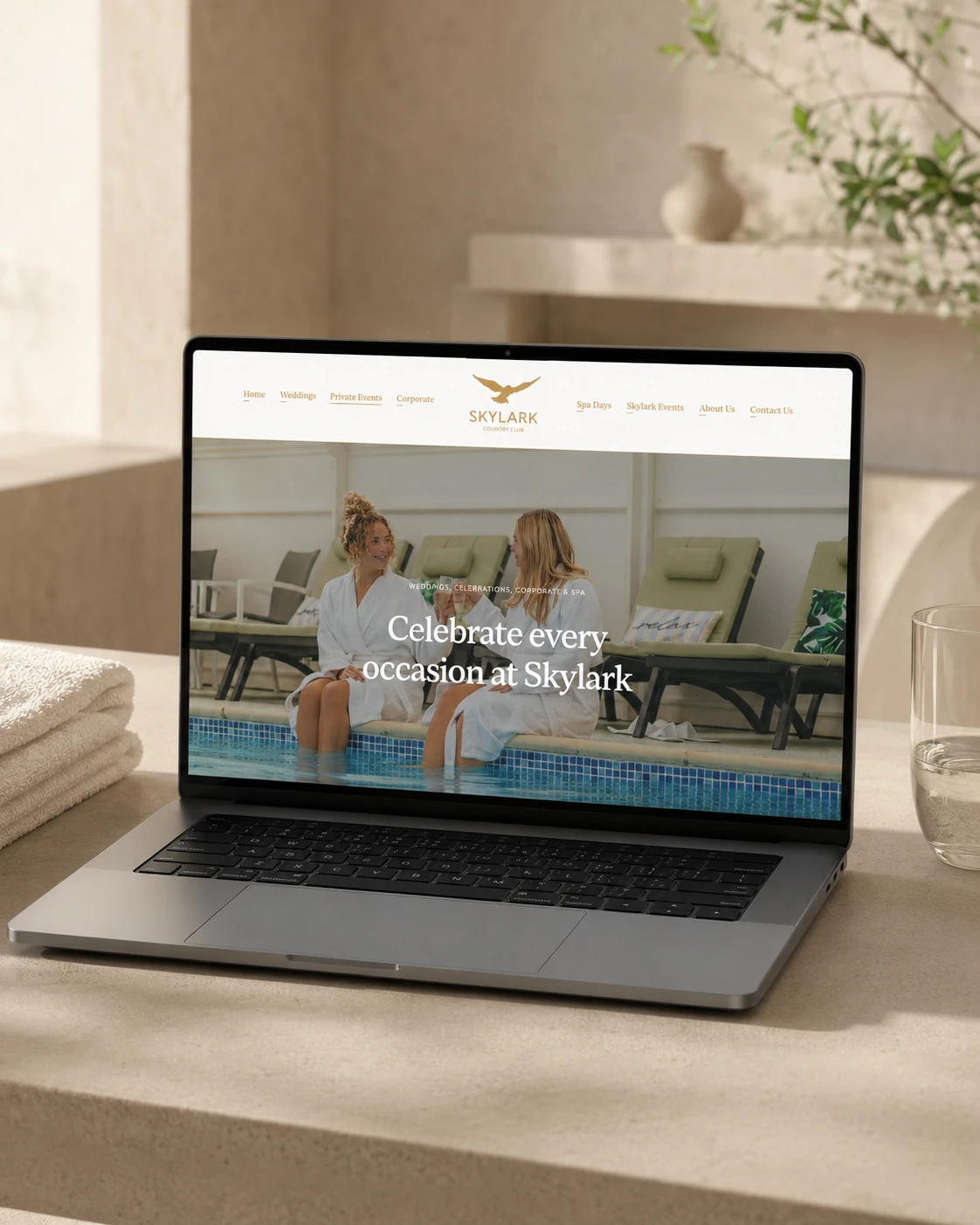 Skylark Country Club website displaying spa services.