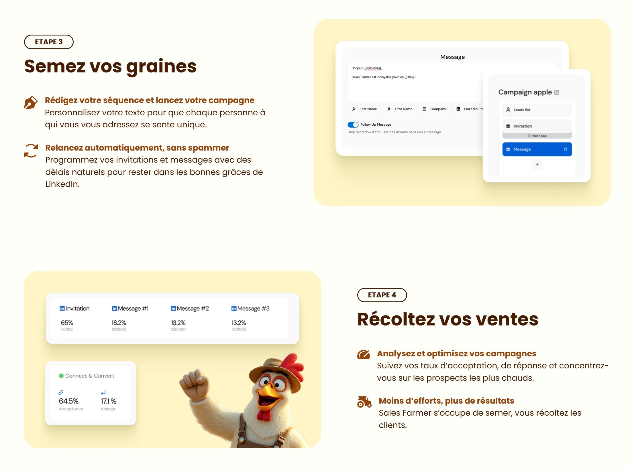 section étapes 3 et 4 landing page sales farmer