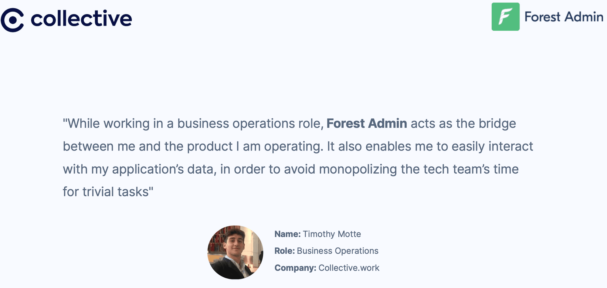 A quote from the Collective company about Forest Admin.