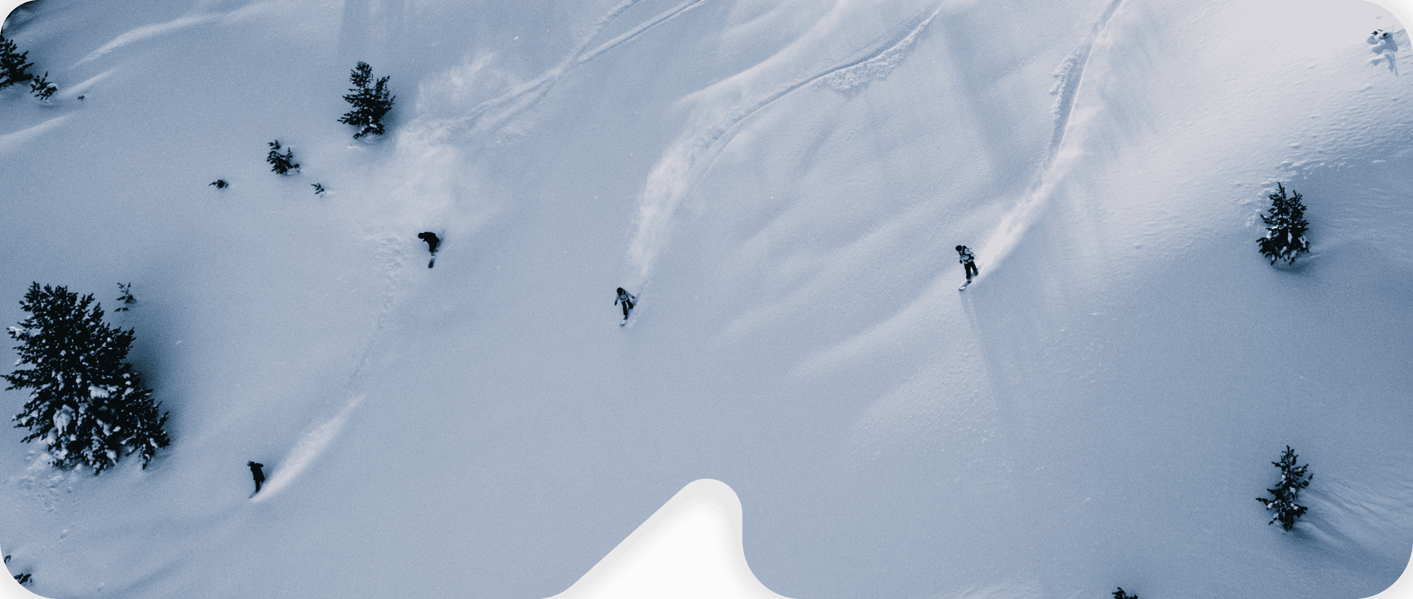 Groupshot powder snowboarding day in Kosovo