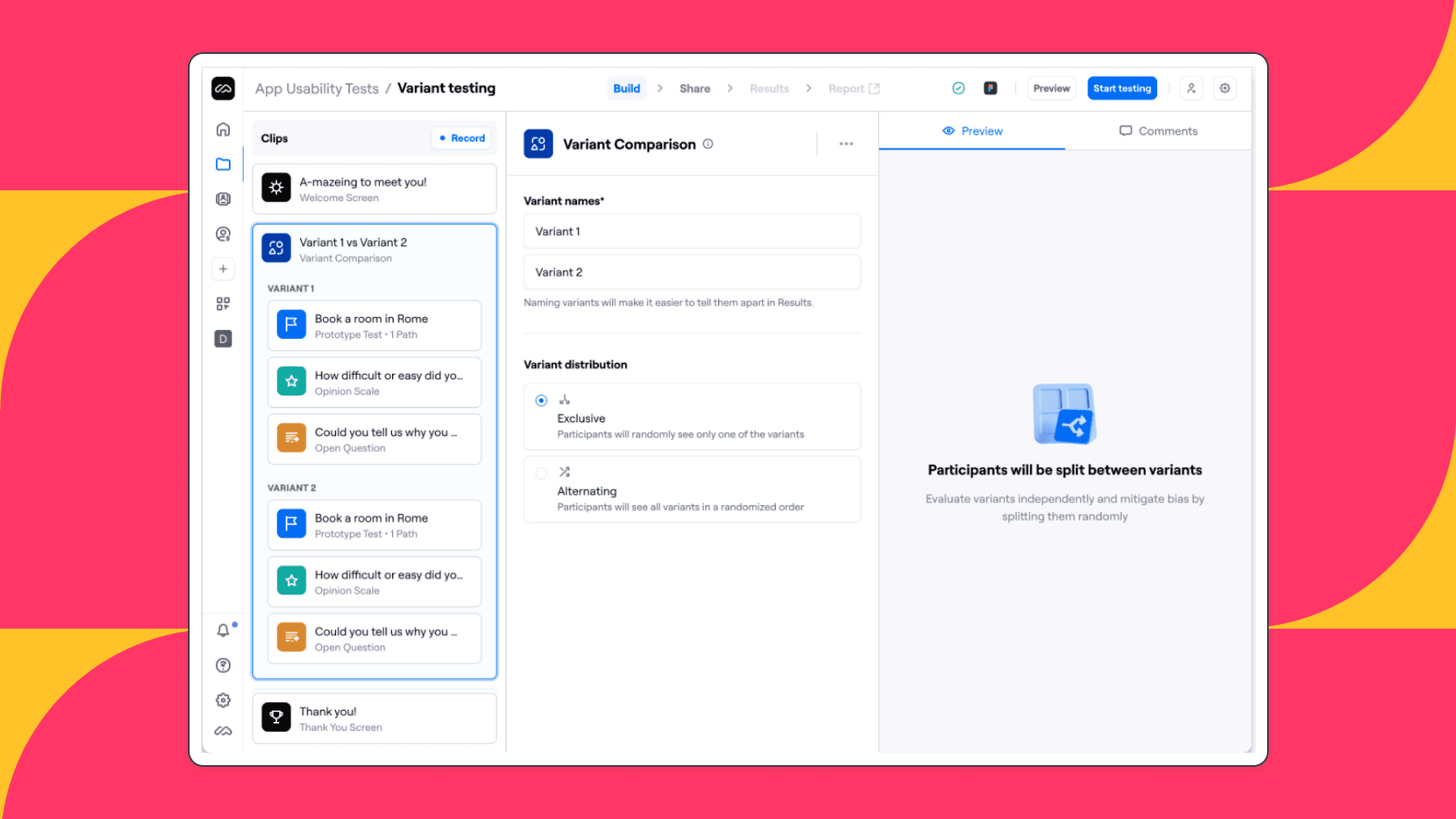 showing the randomization UI of a competitor for comparison
