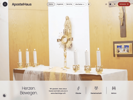 Screenshot einer Website für das ApostelHaus Alzgern