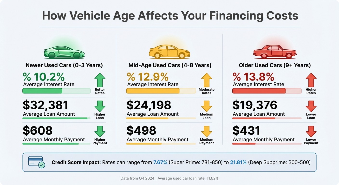 Used Car Financing Costs by Vehicle Age: Interest Rates and Payment Comparison