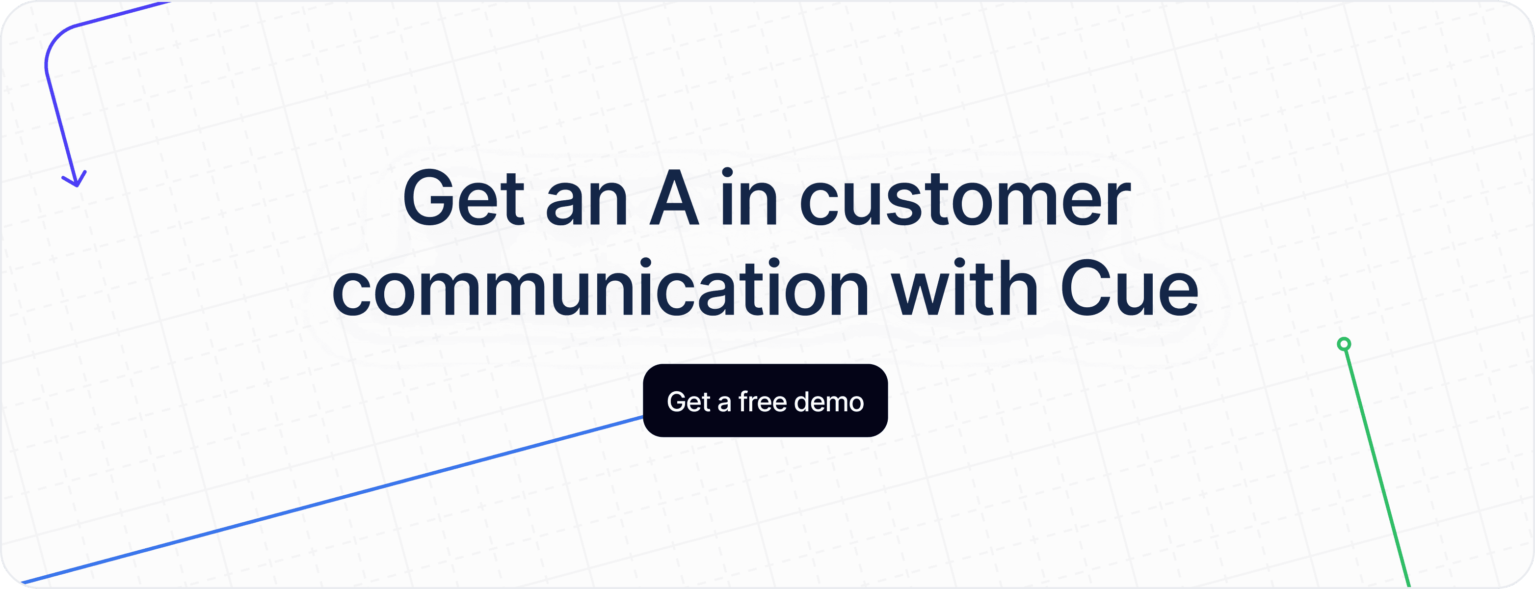 Cue call-to-action banner inviting users to get free demo for AI-powered customer communication platform