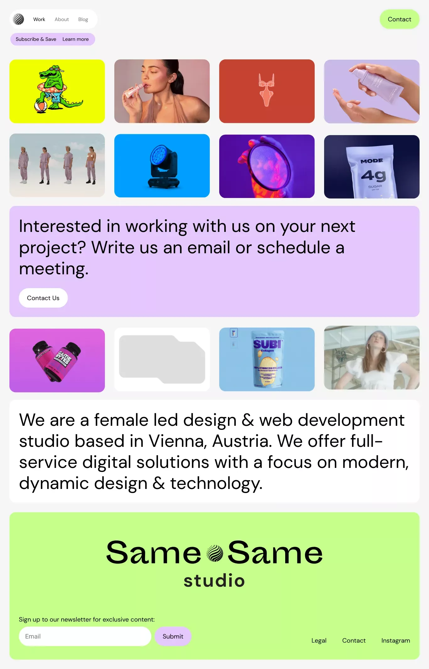 Same Same Studio portfolio page screenshot showcasing Design and Tech design