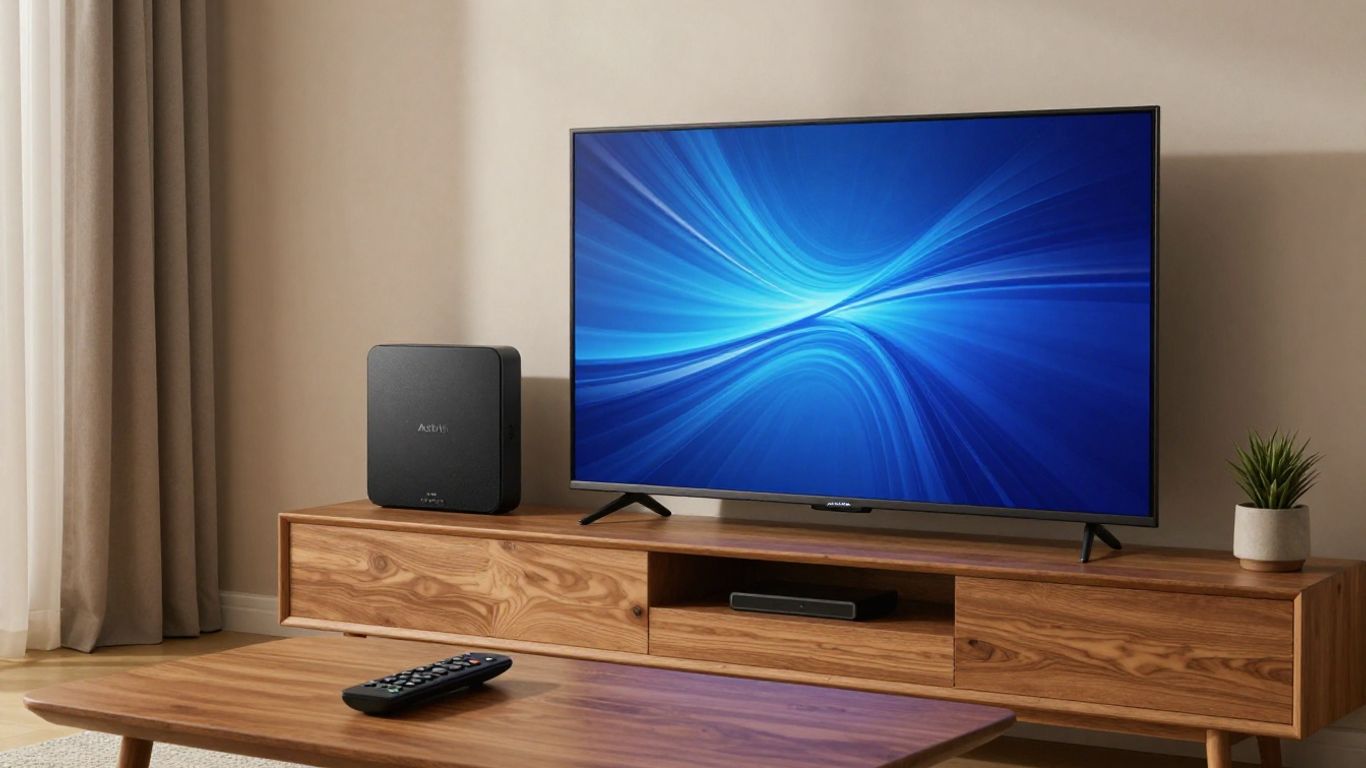 Living room television with compact streaming box