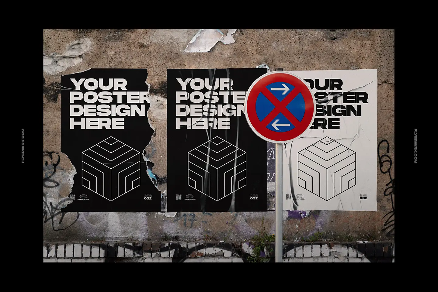 Urban poster wall mockup used as street advertising panel with multiple posters