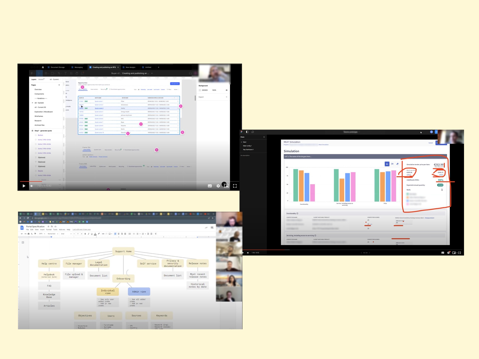 Various screens displaying UX interviews