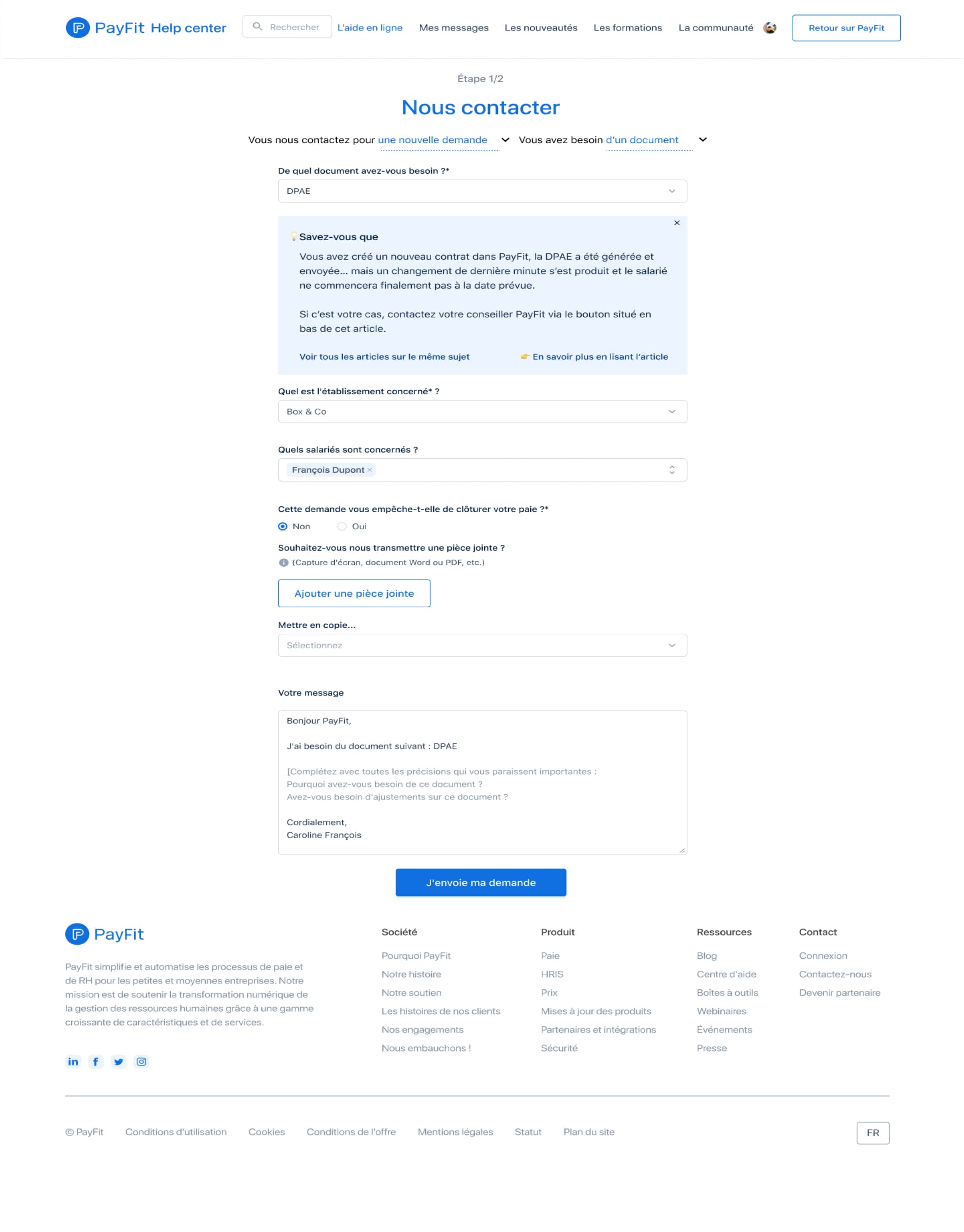Wireframes mid-fidelity du help center PayFit — homepage générique, homepage contextuelle par pays, et page article, réalisés pour tester les parcours utilisateurs internes et clients.