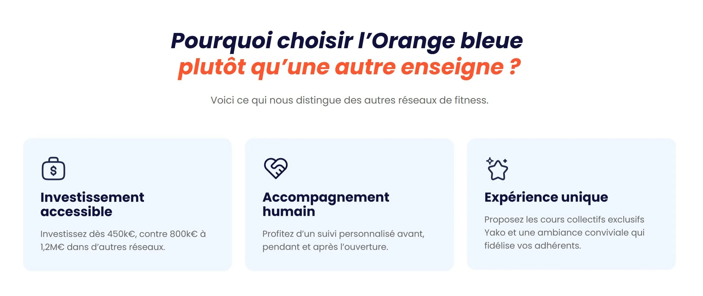 section bénéfices landing page orange bleue
