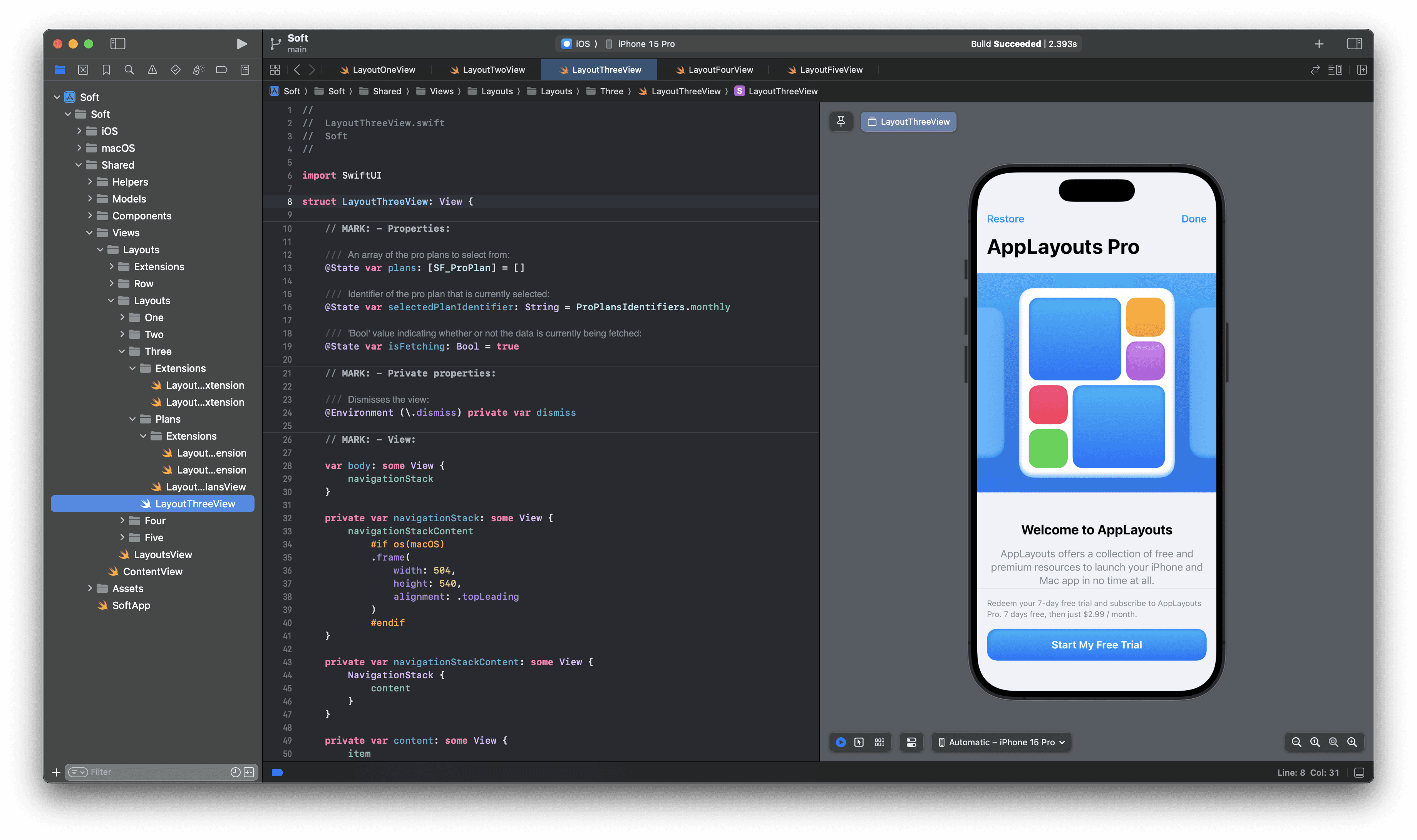 Xcode source code file for Soft illustrations pack from AppLayouts.