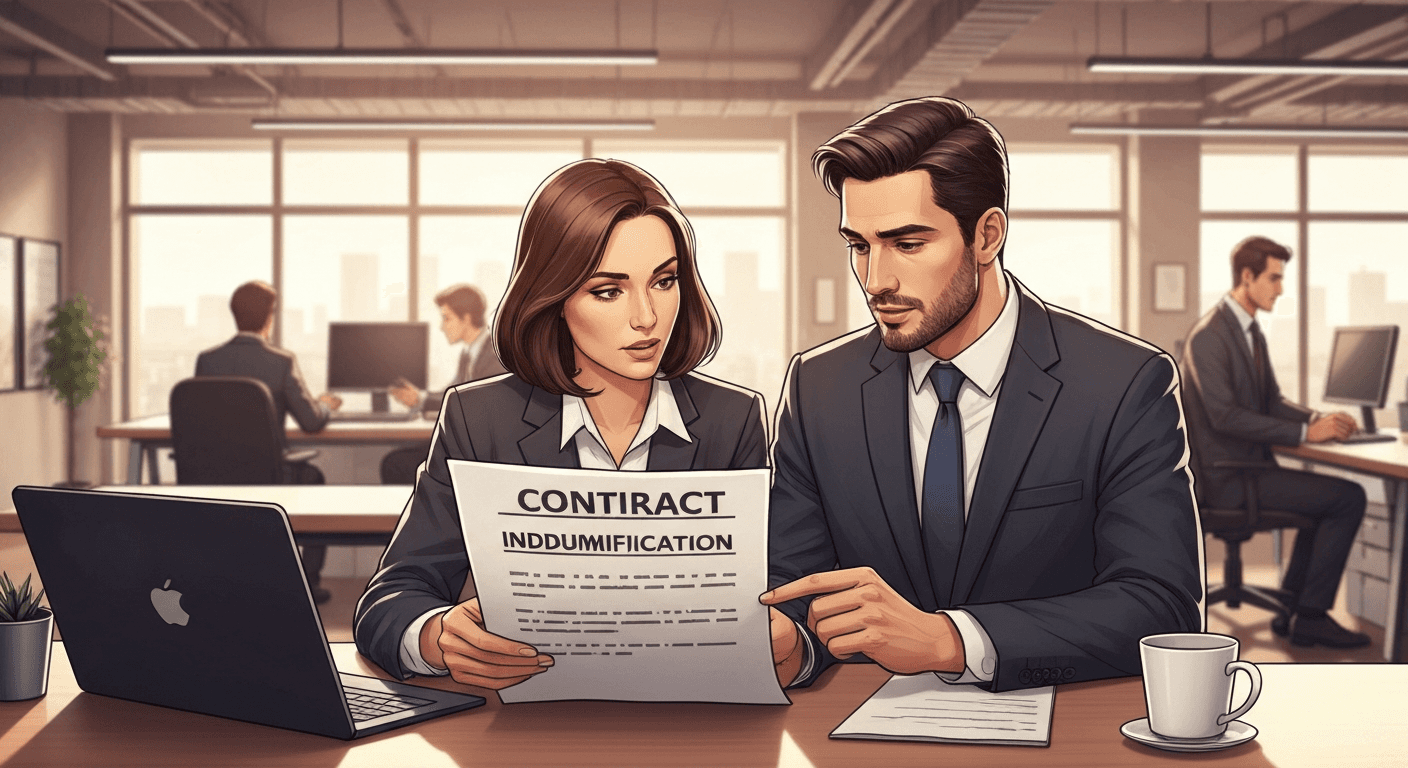 Businesspeople reviewing contract terms