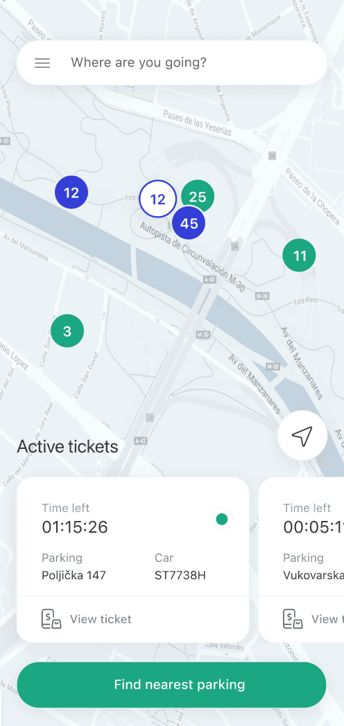 Smart parking app active parking tickets overview