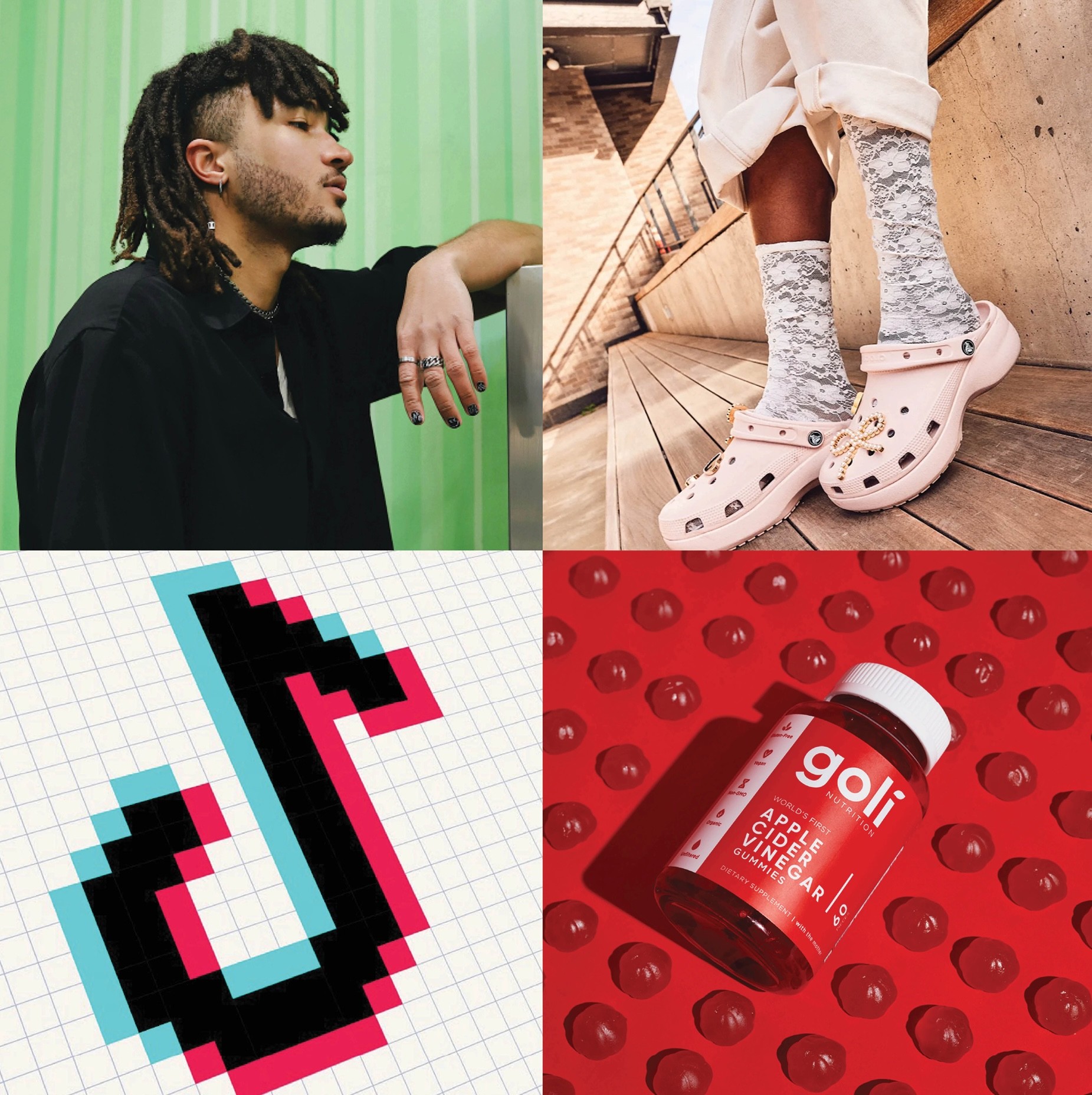 Stacked pink and red glass cosmetic jars on white—minimal skincare packaging display.