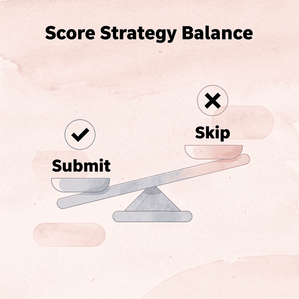  Balance scale comparing submit versus skip SAT strategies