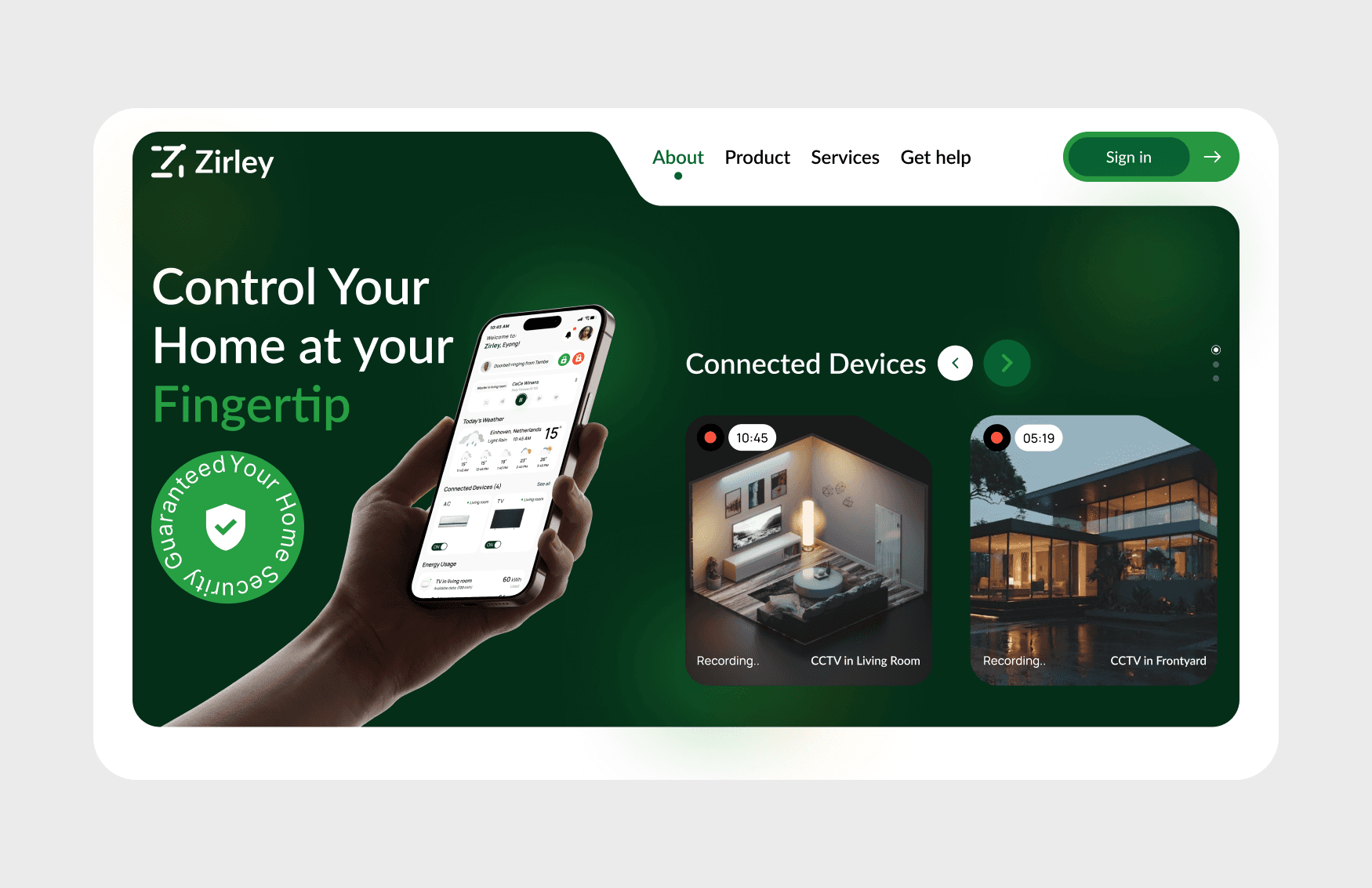 Light Mode of the Smart Home Mobile App Hero Section