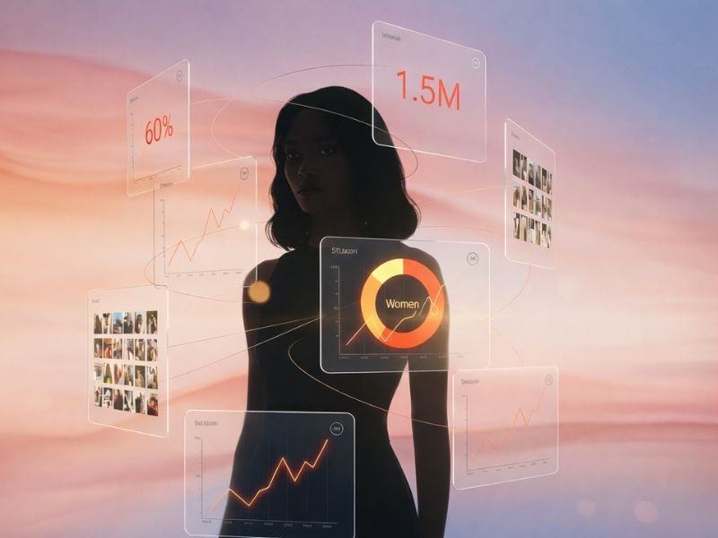 silueta de  una creadora viendo un board de metricas