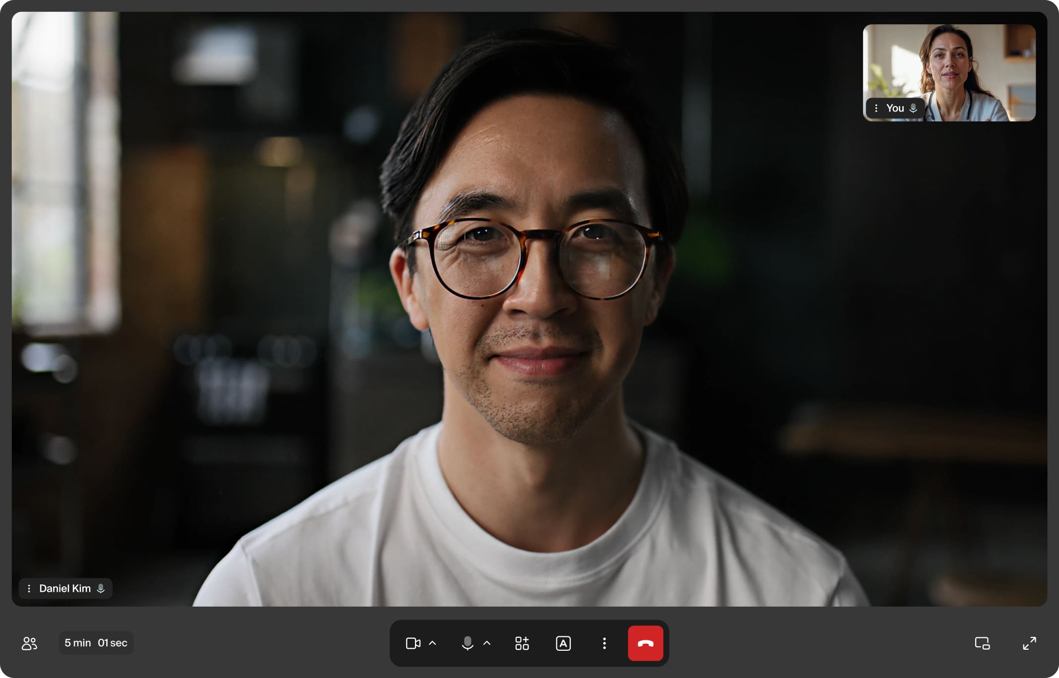 Screenshot of the doxy.me call UI.