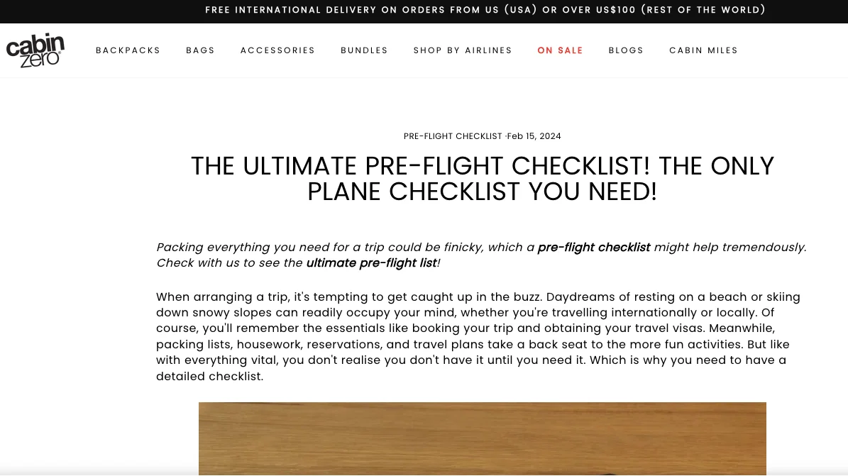Evergreen content checklist example by Cabin Zero