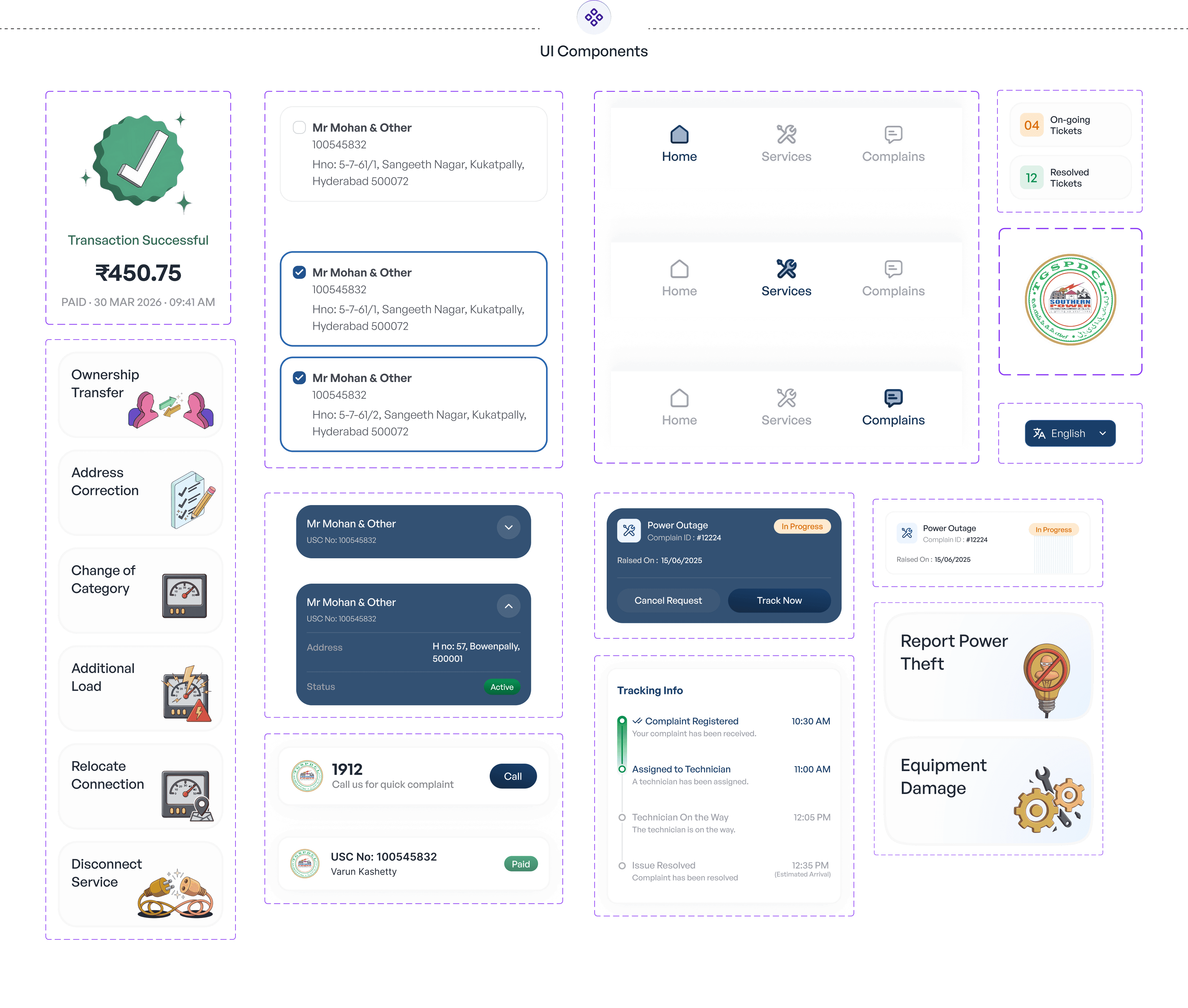 Telangana Electricity app used compoenents set