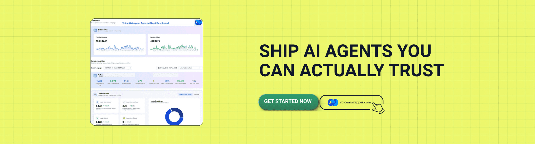 Outbound AI calling CTA with Talk Time dashboard, Vapi,                         Retell AI, Bolna, ElevenLabs | VoiceAIWrapper.