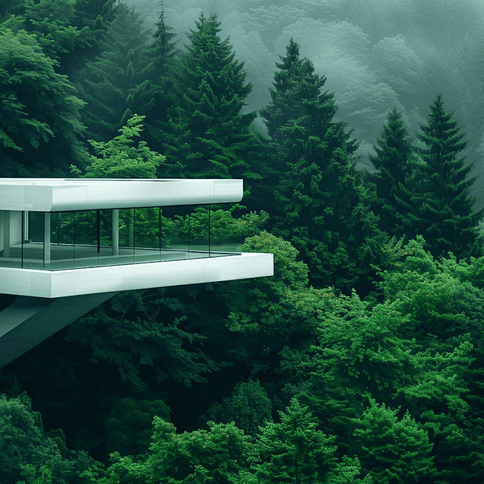 Modern house overlooking a forest