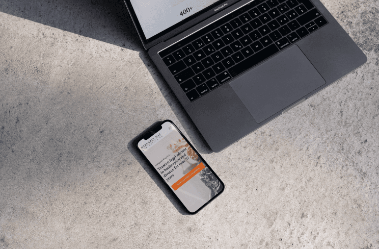 Mobile with open first screen of the site