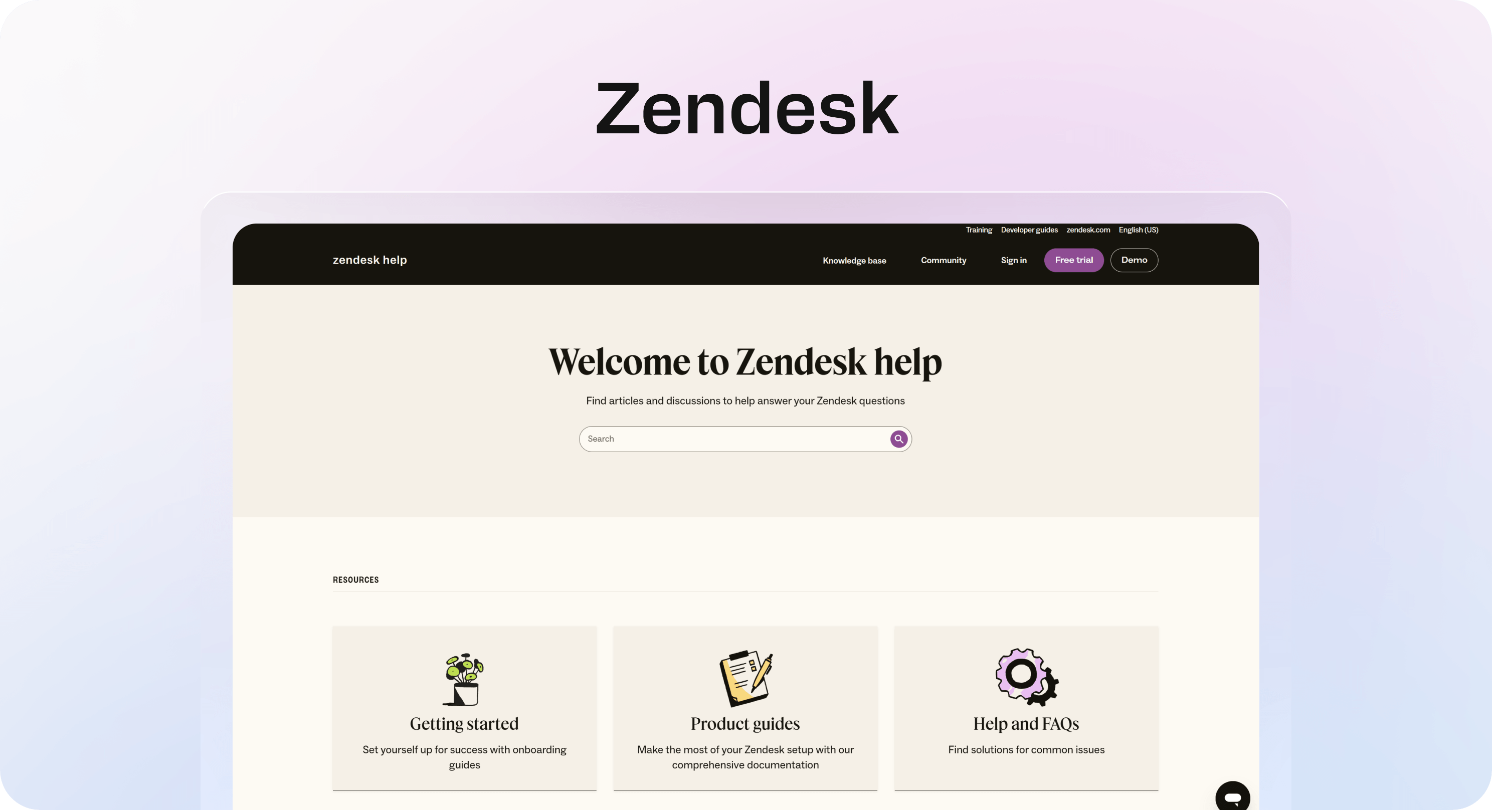 Zendesk help center homepage example