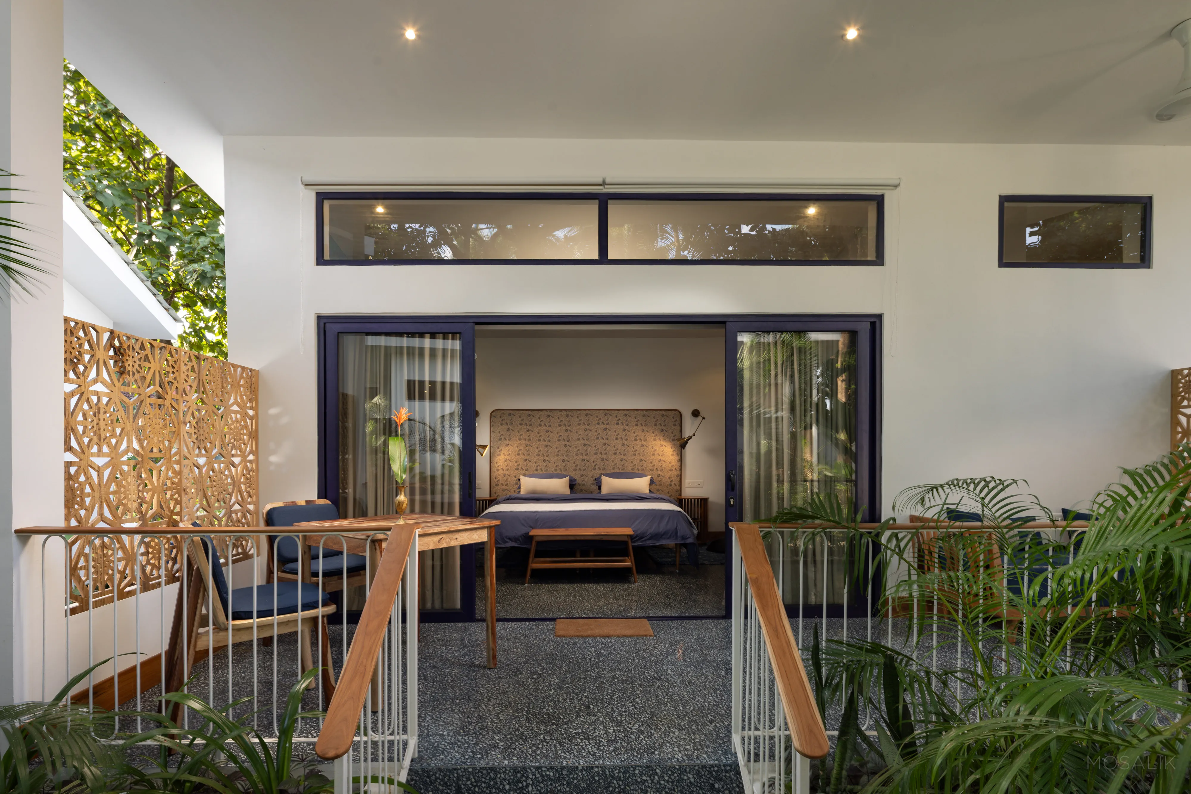 Suite interior opening to the courtyard at Jaali Blue