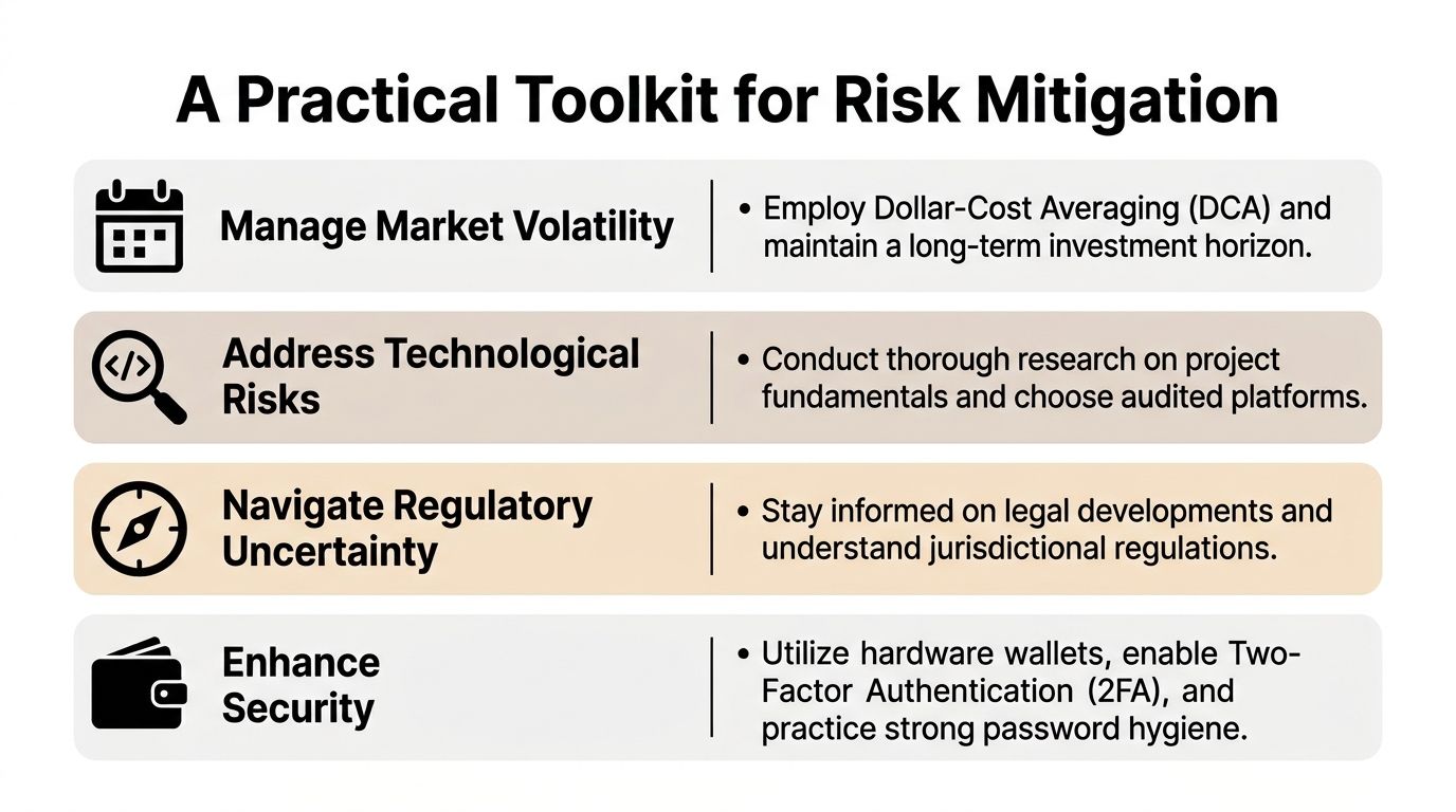 A list of practical tips for mitigating financial risks while investing in the cryptocurrency market.