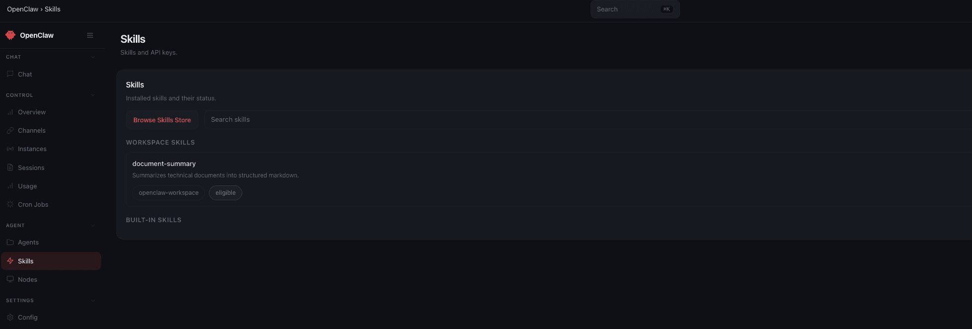 Installed skills in OpenClaw