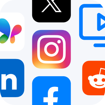 Social media app icons including Instagram, Facebook, and YouTube on a grid.