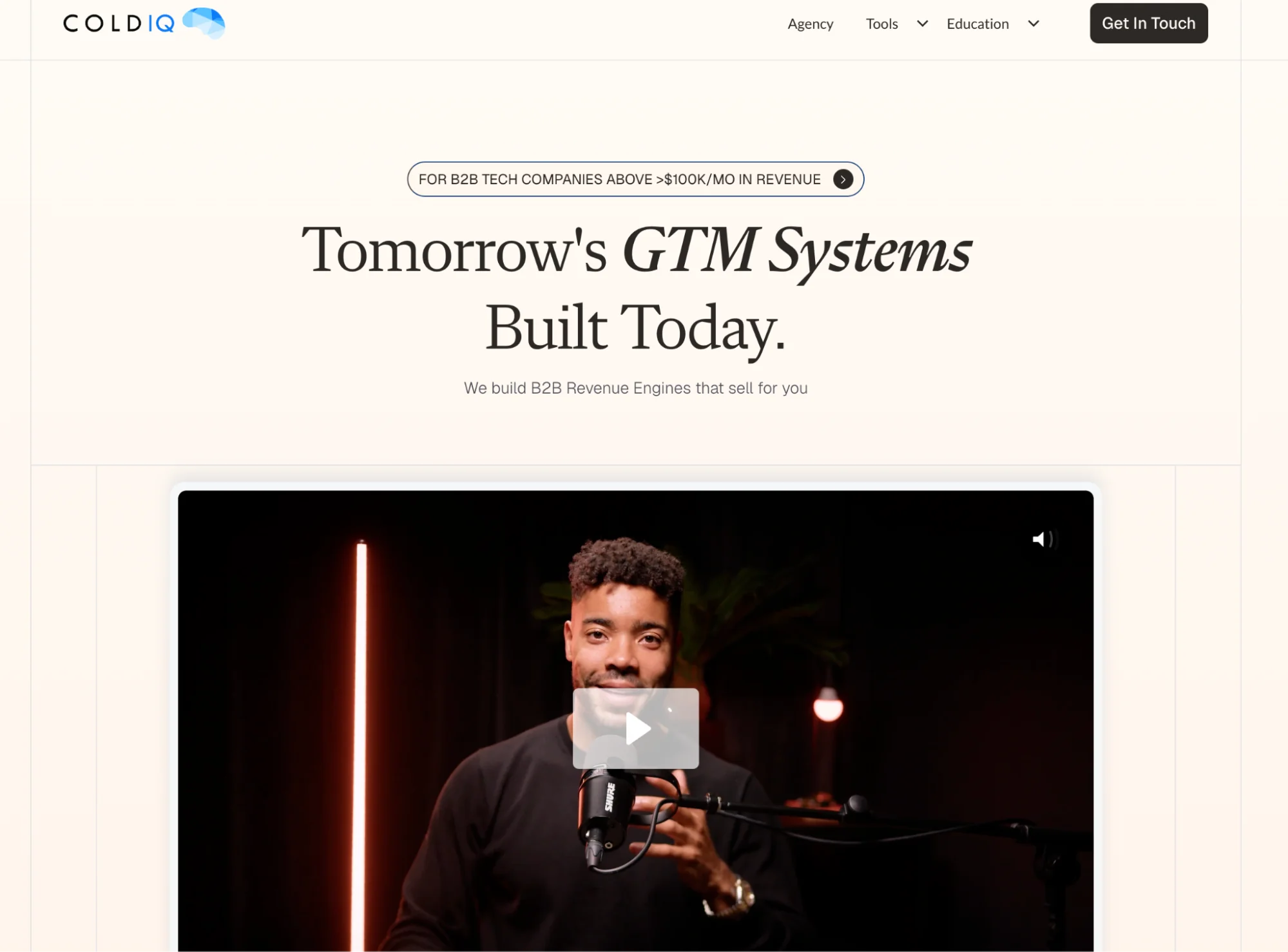 ColdIQ homepage: high-volume Clay outbound agency building B2B GTM revenue systems