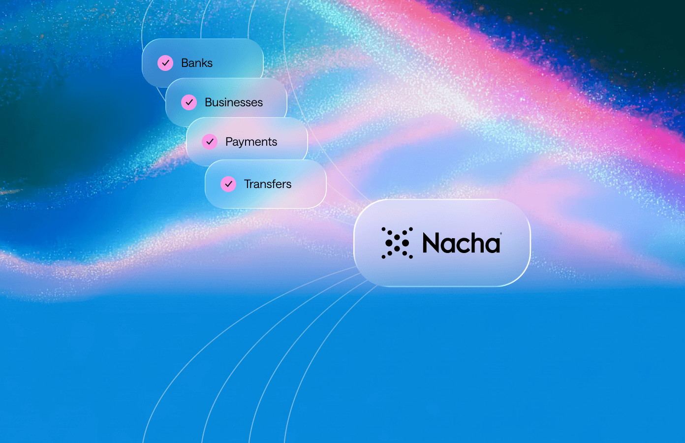 Abstract hero image showing a dynamic wave of orange and blue particles on a gradient background.