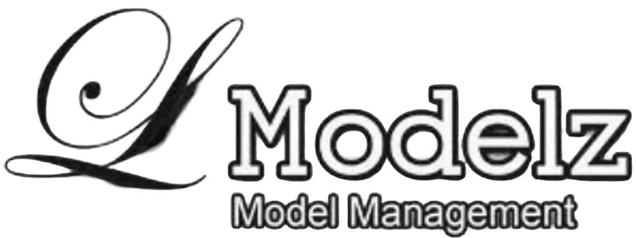 Transparent logo for Modelz Model Management, featuring stylized script "L" beside bold text.