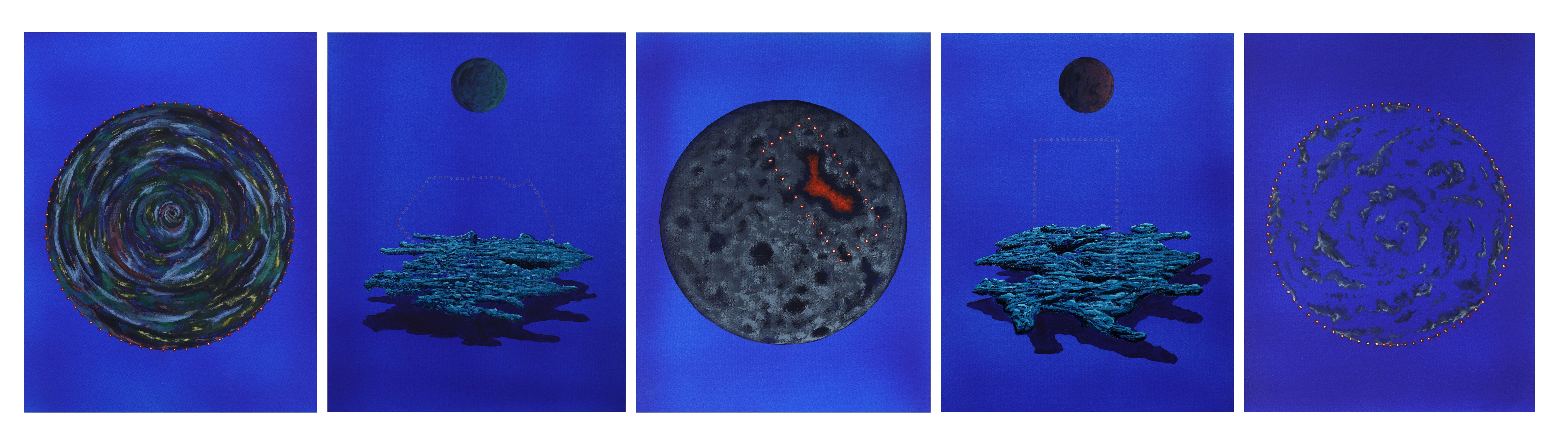 herd of sheep on road painting