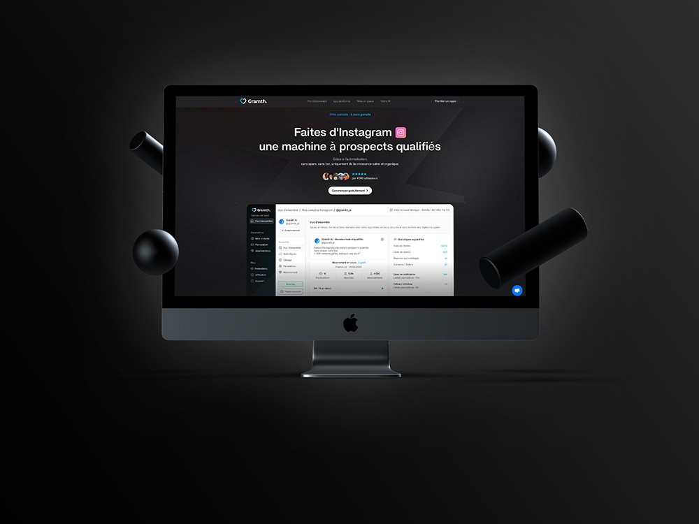 Site web Gramth.ai pour automatisations Instagram intelligentes, conçu par Keyz Digital.