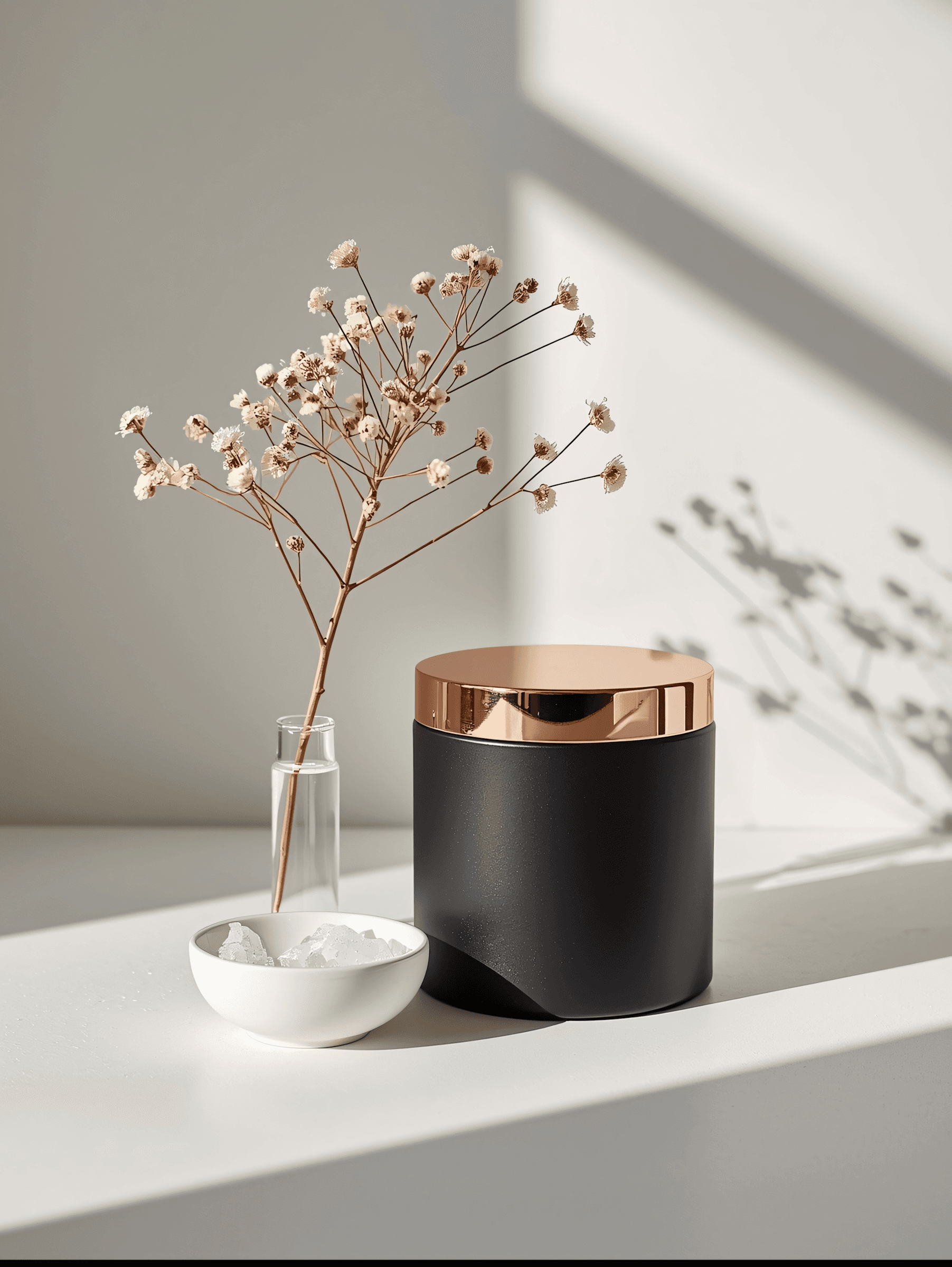 White flowers placed in a cylindrical bottle