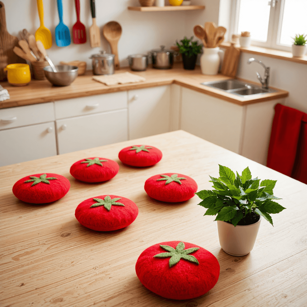 product photography of a set of felt tomato shapes