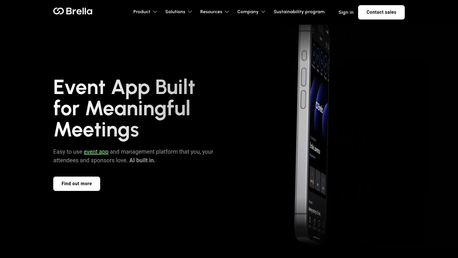 Brella platform showing the AI-powered matchmaking and meeting scheduling interface
