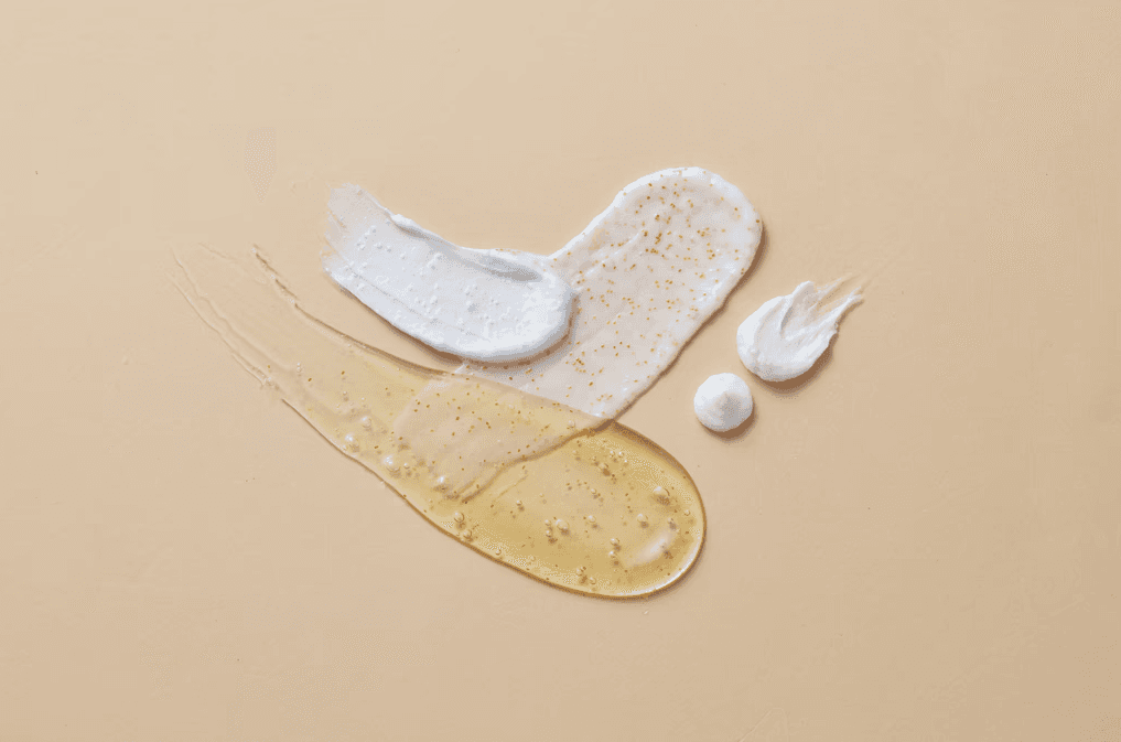 Skincare serum and cream texture swatches