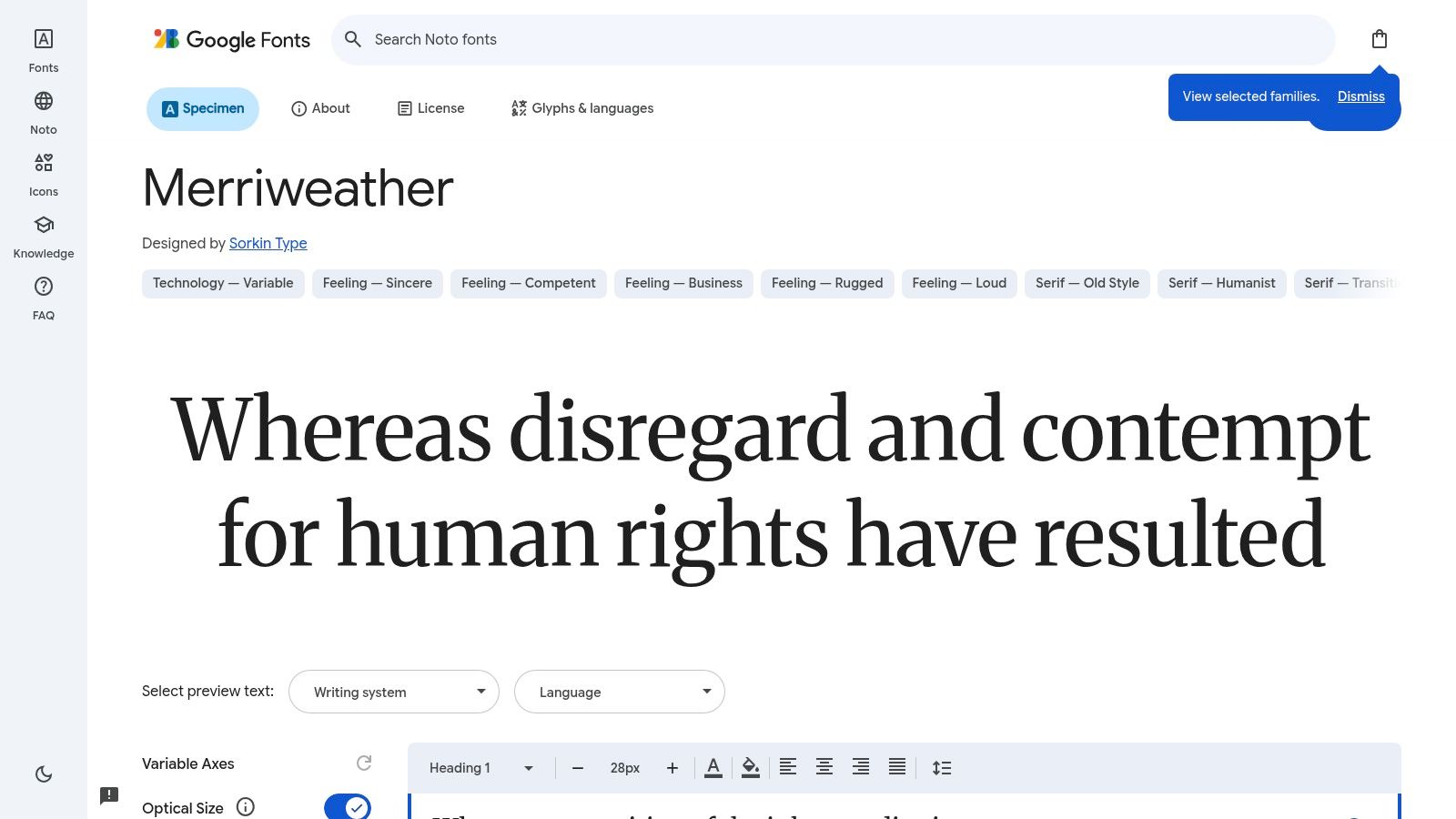 Merriweather font displayed on a website design