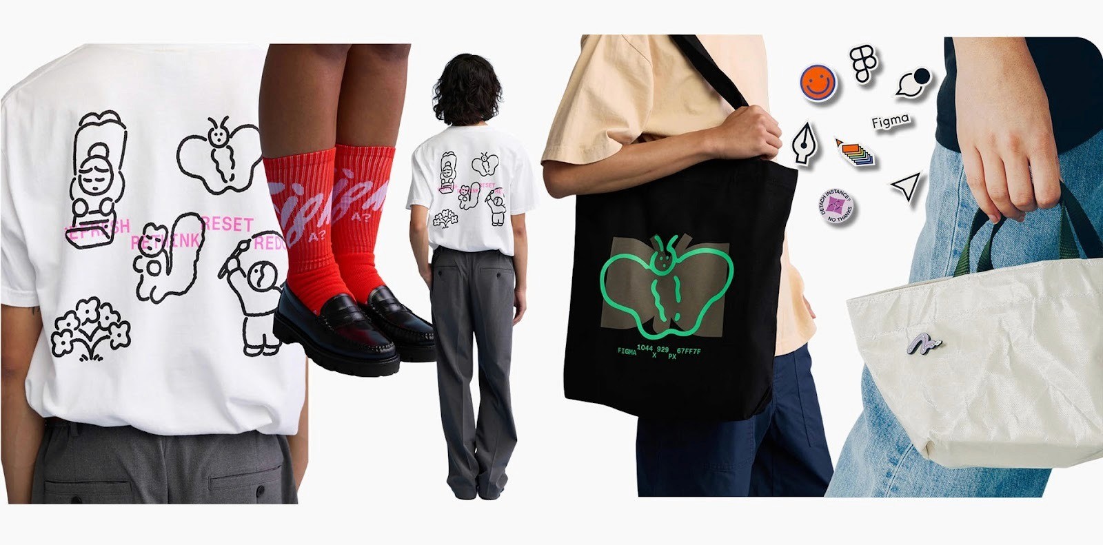 Collage featuring Figma merch