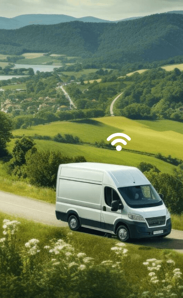 Commercial EV driving in the countryside