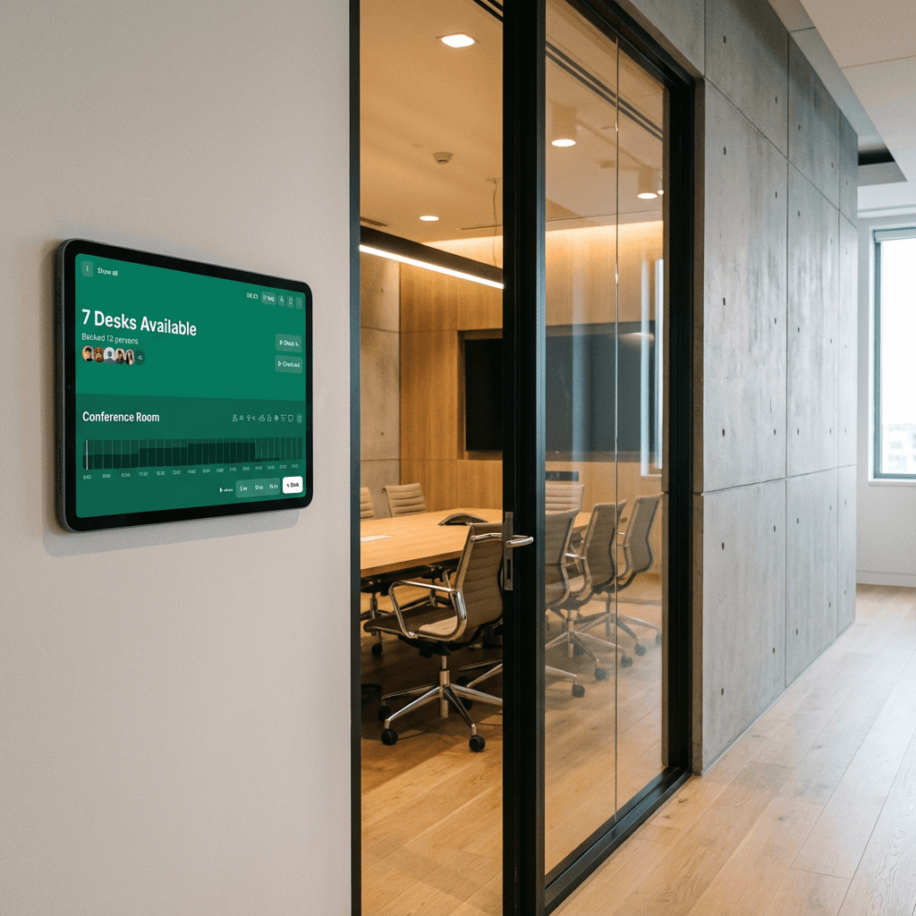 Philips 10BDL4551T als Raumdisplay am Meetingraum zeigt Verfügbarkeit im anny Buchungssystem als frei