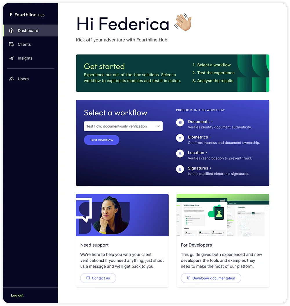 Fourthline Hub dashboard